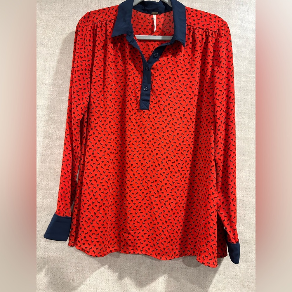 Free People Red and Black Casual Shirt